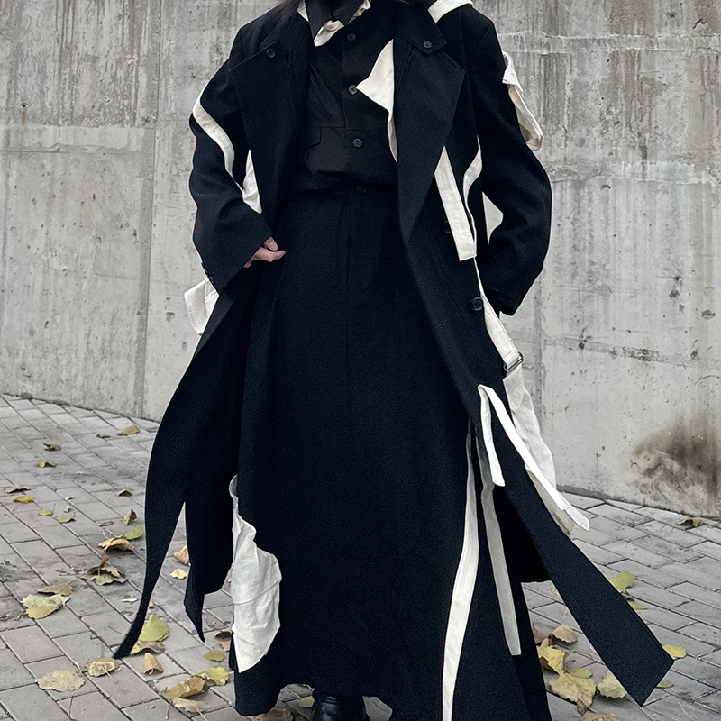 飘带拼接秋冬羊毛大衣