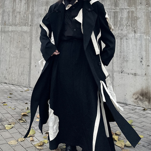 -EvanXX 原创暗黑风廓形立裁飘带云朵拼接秋冬羊毛大衣