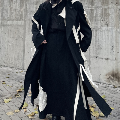 飘带拼接秋冬羊毛大衣