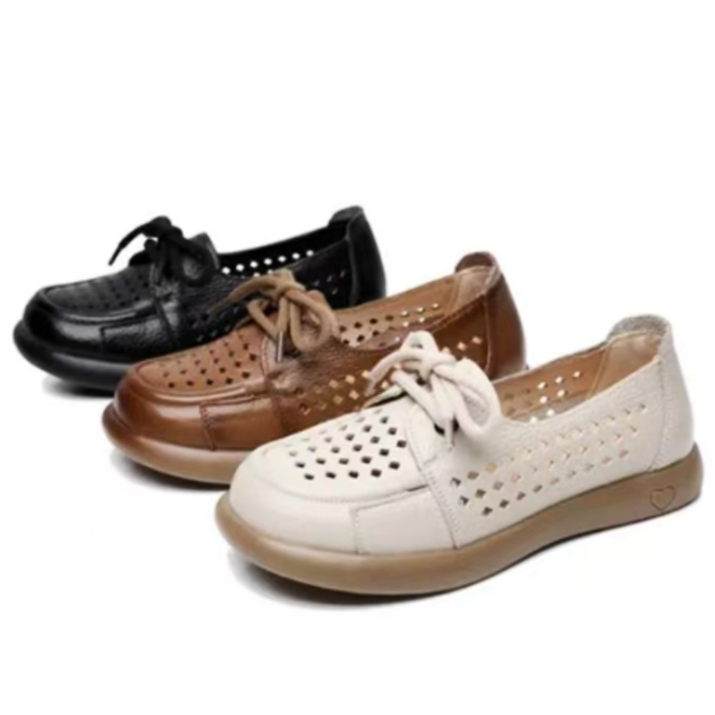 夏季真皮洞洞鞋百搭软面舒适透气平底凉鞋防滑女鞋镂空软底休闲