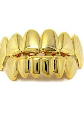 牙套18K电镀铜上6下6Grillz适用于男女士光面金色牙齿牙条开口笑