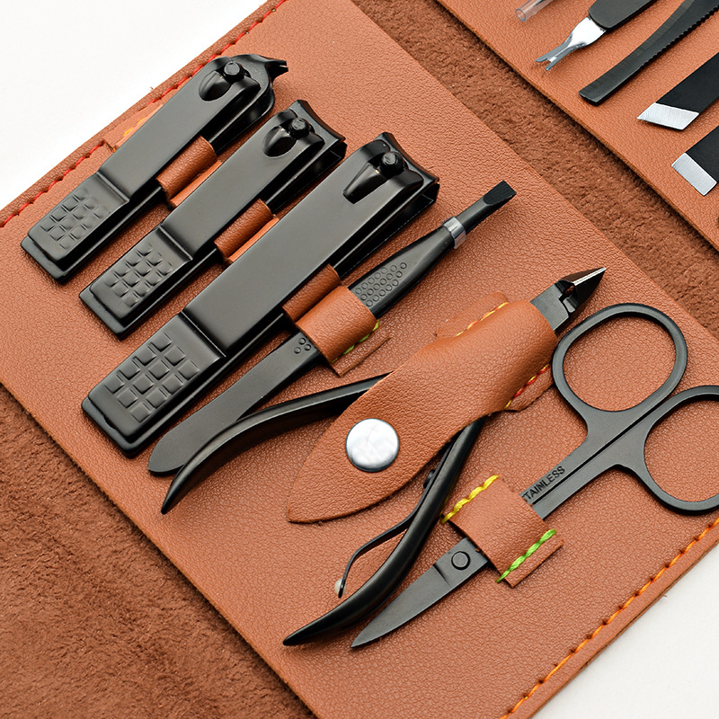 黑色指甲剪套装4/16件套指甲刀修甲工具修脚刀大号指甲钳套