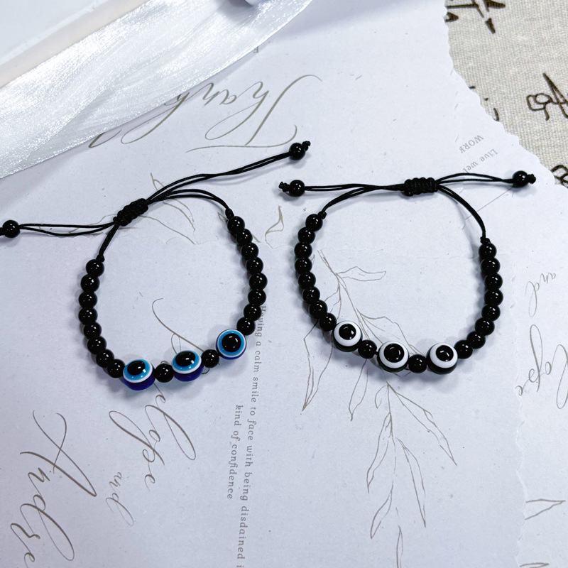 恶魔之眼串珠男女手链欧美跨境饰品个性百搭手绳可调节串珠手绳