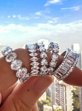 霖琅S925银戒指锆石满钻排戒小众高碳指女士轻奢精致轻奢小众设计