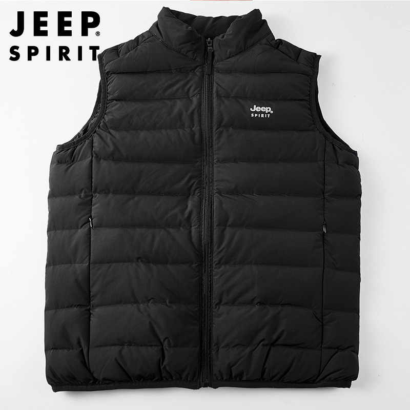 JEEPSPIRIT羽绒马甲男秋冬防寒90鸭绒立领马夹外套保暖背心坎肩