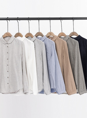 素町双层棉衬衫女式通勤百搭长袖元宝领感上衣衬衫现货