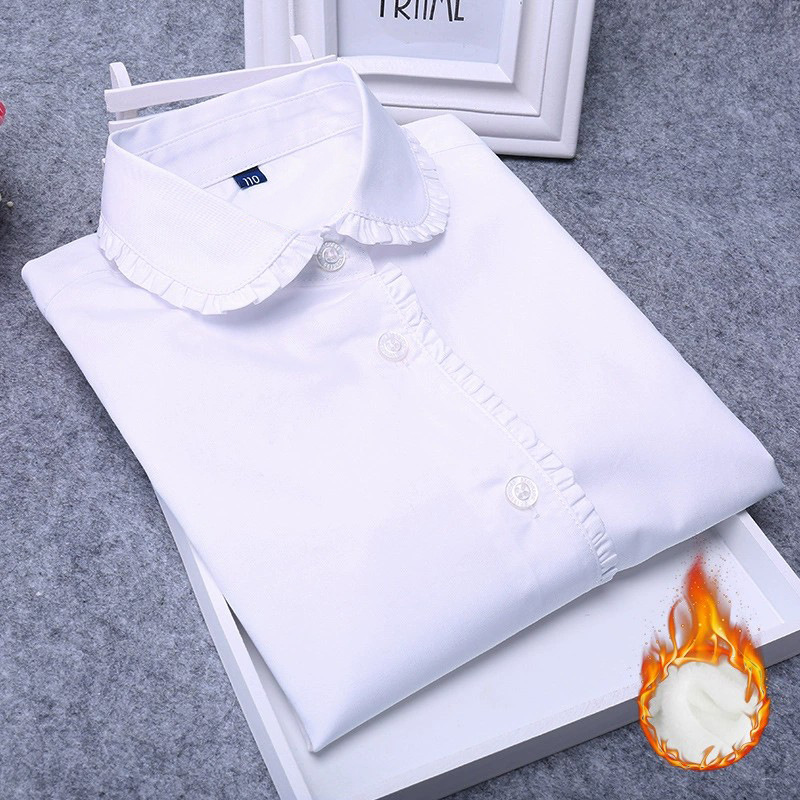 女童白衬衫纯棉长袖秋冬加绒加厚保暖中大童学生校服衬衣现货