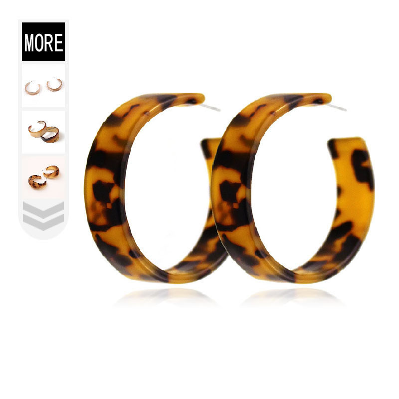 欧美醋酸板亚克力耳坠女士复古简约豹纹气质c形时尚百搭耳饰现货