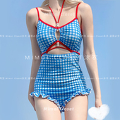 两件套温泉游泳衣女款 Mimoi 可爱裙式 复古格子明星同款 Closet新款