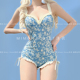 连体温泉游泳衣女 蓝色碎花遮肚吊带钢托聚拢泳装 Mimoi Closet新款
