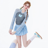 分体两件套温泉游泳衣女款 Mimoi 裙式 蓝色小熊少女长袖 Closet新款