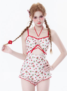 MimoiCloset草莓连体裙式泳衣女