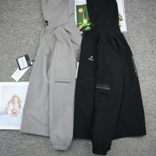 春夏外套防风衣冲锋衣外套女式 中性上衣宽松连帽运动休闲外套 男式