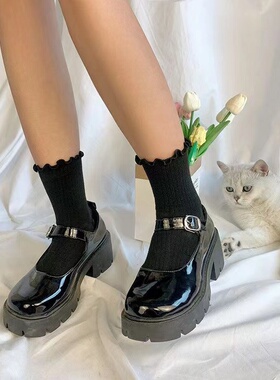 白色木耳边jk袜子女中筒春秋萝莉白色系氛围感花边夏天日系短袜子