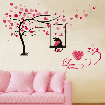 中式风沙发爱情树花卉植物贴画