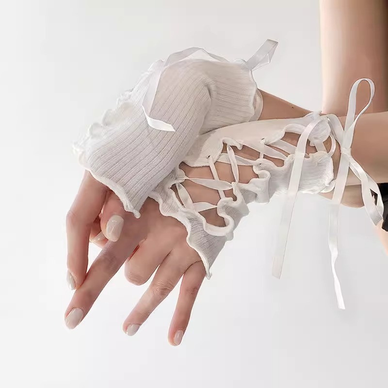 y2k绑带手袖lolita蕾丝手套日系少女ins遮瑕袖套女原宿风露指短款
