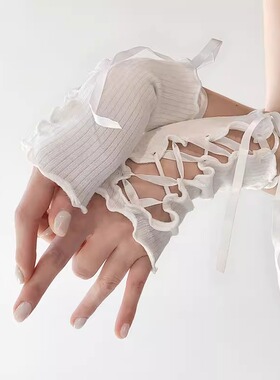 y2k绑带手袖lolita蕾丝手套日系少女ins遮瑕袖套女原宿风露指短款