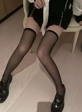 黑丝过膝袜夏季JK性感辣妹长筒蝴蝶结大腿袜黑色透明高筒袜子
