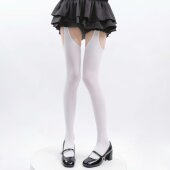 天鹅绒性感白色过膝袜女夏季 蕾丝花边吊带袜提臀显瘦黑丝长筒袜