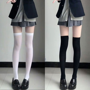 白色冰丝过膝袜子女天鹅绒春夏薄款 高筒袜白丝袜黑色jk袜子小腿袜