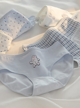 天使兔纯棉中腰三角裤女士内裤全包臀亲肤透气碎花格子卡通兔子