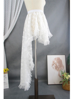芭蕾风白色蕾丝半身裙夏装不规则下摆设计中长款a字裙子裙帘罩裙