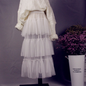 网纱蛋糕裙罩裙2023曡穿新款荷叶半身裙中长款高腰ins超火长裙子