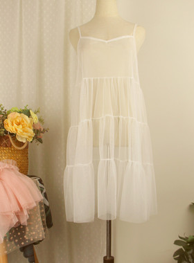 网纱连衣裙超仙搭配上衣简约高腰显瘦外搭单层荷叶边短款仙女罩裙