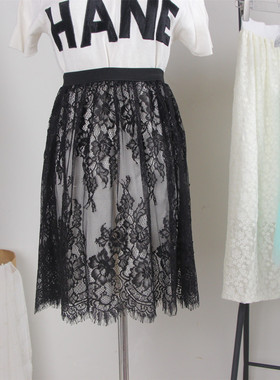 黑色蕾丝屁帘单层半身裙女高腰网纱内搭打底裙短款罩裙穿搭单品