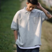 PAXOM 男 口袋T恤Polo衫 夏季 日系简约宽松休闲百搭翻领重磅短袖