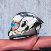 orz头盔摩托车头盔男女揭面盔双镜3C认证机车冬季 电摩全盔 个性