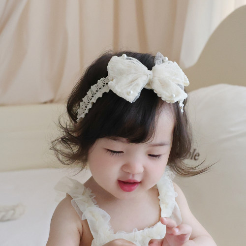 婴儿发带蕾丝蝴蝶结可爱超萌公主女宝宝百天周岁护囟门婴幼儿头饰