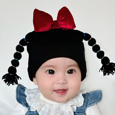 纯棉婴儿胎帽翻边辫子帽