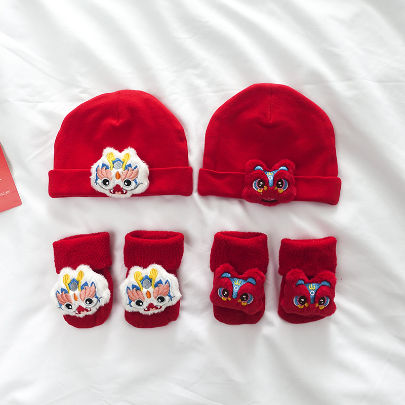 纯棉保暖胎帽红色婴儿帽