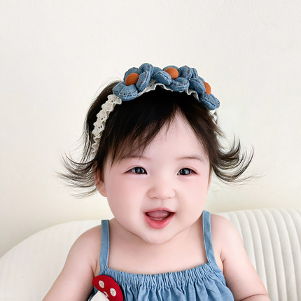 韩版婴儿发带洋气牛仔蓝色花朵女宝宝发饰柔软可爱百搭头饰