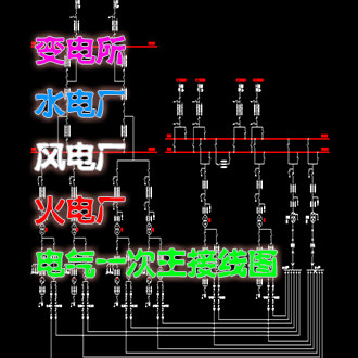 专业电气一次主接线图水电厂火电厂变电所风电厂系统图CAD代画