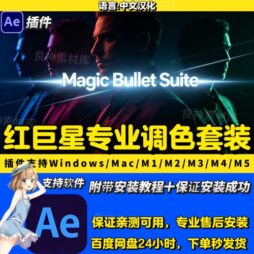 红巨星调色磨皮套装 AE插件中文2023/2024/2025支持达芬奇/pr插件