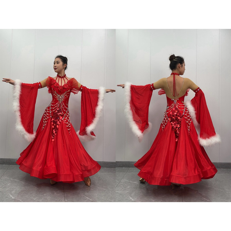 懒猫onue高端定制摩登舞服专业舞台演出服国标舞华尔兹大摆连衣裙