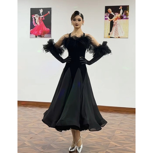 懒猫onue高端定制【MM692】摩登舞连衣裙 黑色华尔兹探戈演出舞裙