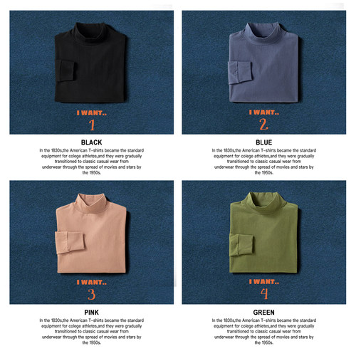 【半高领】MTROBSON 重磅厚实美式复古长袖T恤美式工装高密度刷毛