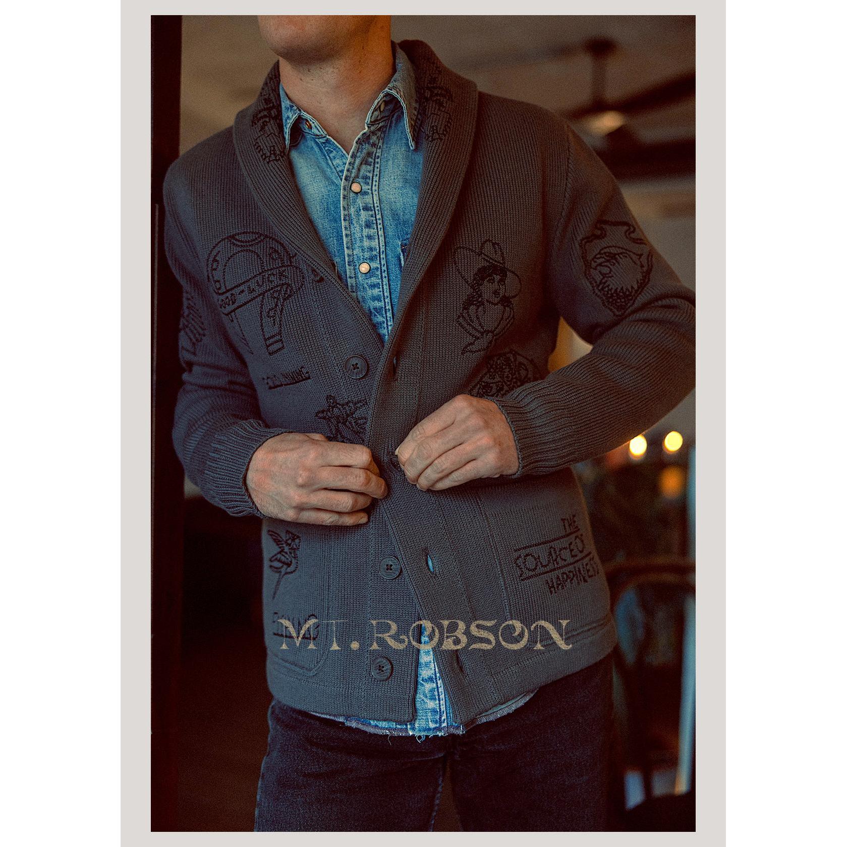 MTRobson刺绣纯棉针织开衫青果领