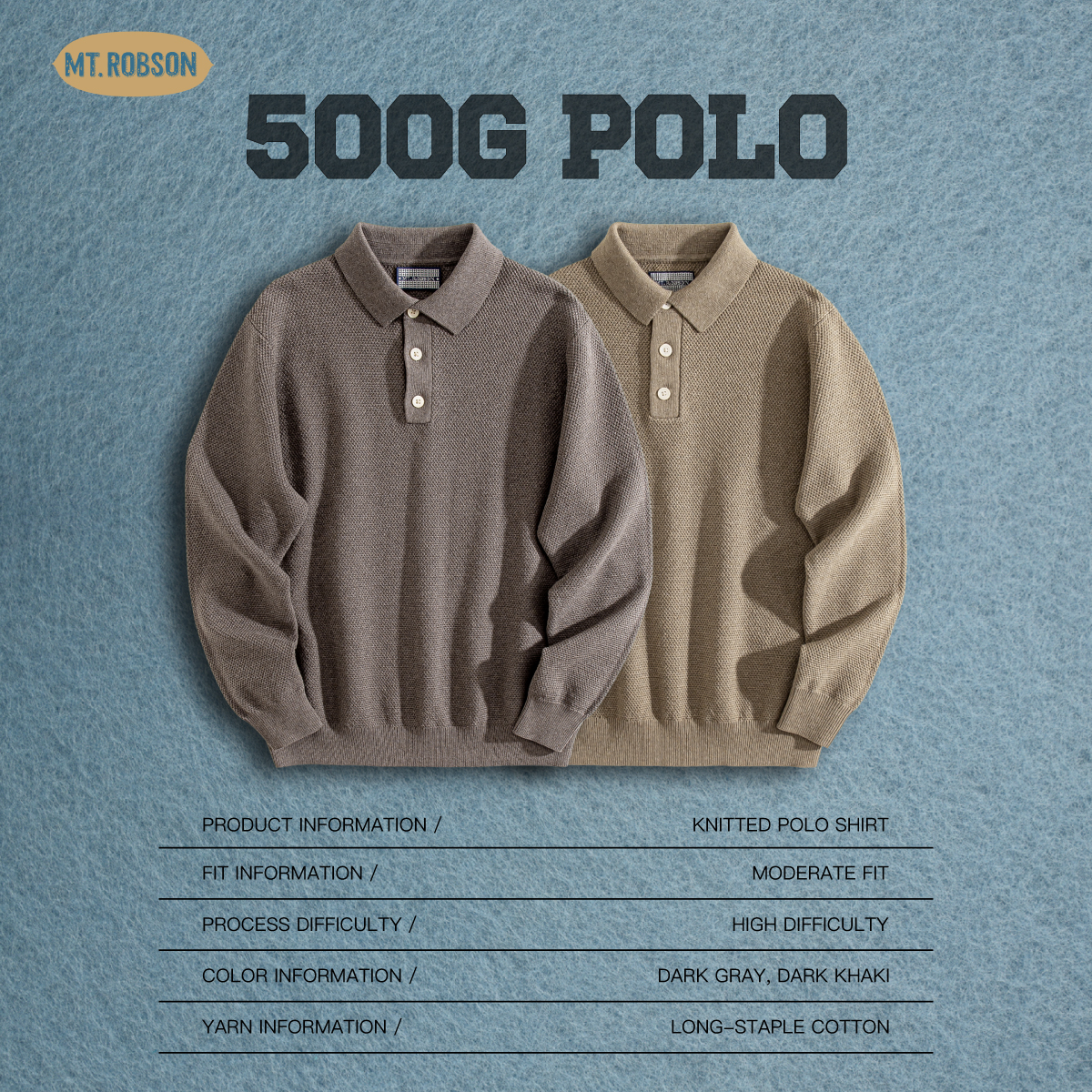 【重磅-1斤厚-毛织工艺】MTROBSON重磅精梳棉长袖美式复古Polo衫