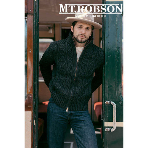 【立领开衫】MTROBSON 青果领重磅羊毛夹克外套美式复古阿兰毛衣