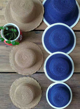 小布Blythe花边草帽    藏蓝色白边BJD草帽   holala草帽