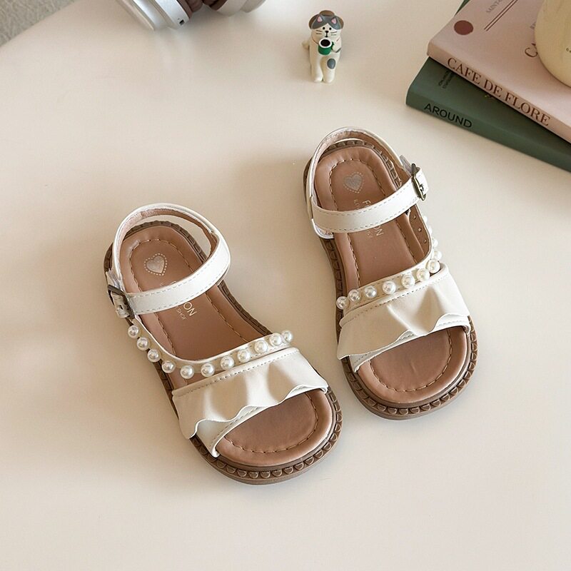 韩版女童珍珠花边露趾凉鞋2026夏季新款时尚软底洋气公主风凉鞋