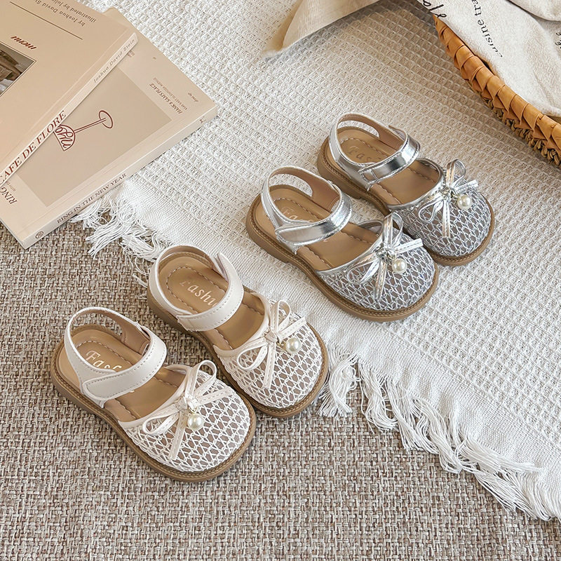 女童凉鞋2026夏季新款韩版蝴蝶结包头软底鞋小女孩编织甜美公主鞋