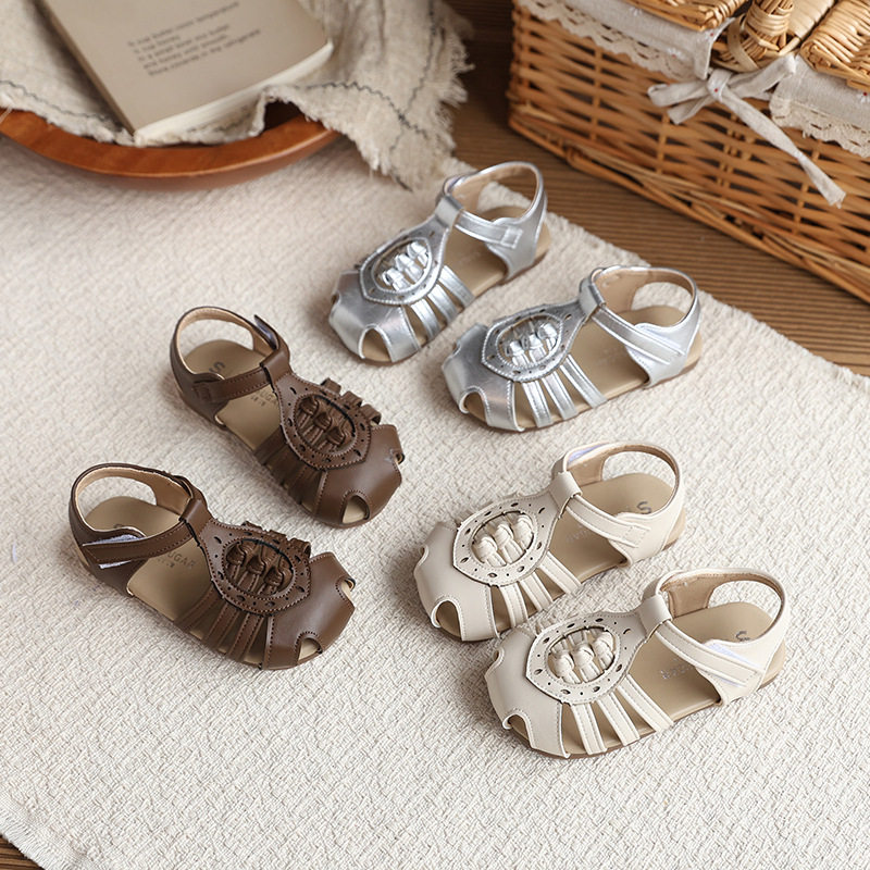 ins包头编织罗马凉鞋2026夏季新款韩版女童镂空公主鞋沙滩配裙子