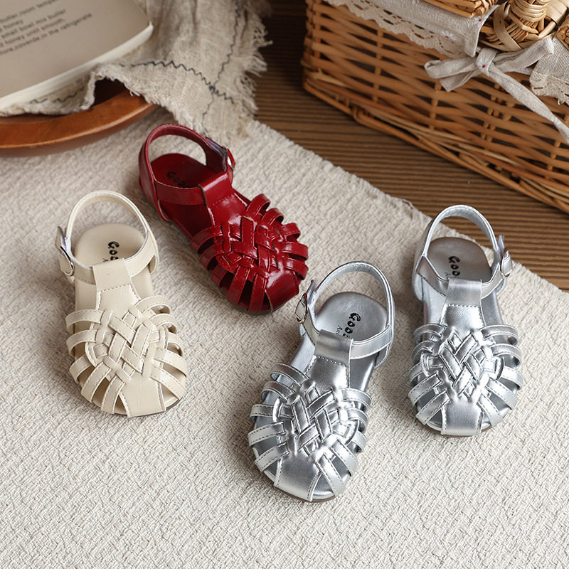 ins复古罗马凉鞋2026夏季新款韩版女童包头编织公主鞋沙滩配裙子