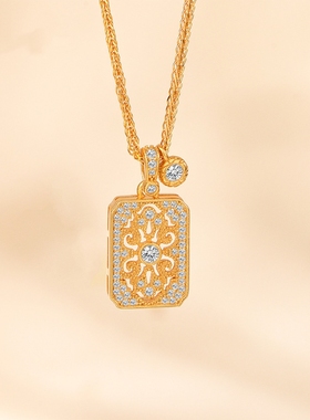 s925纯银镂空蕾丝平安无事牌项链