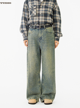 ASOT 牛仔裤中性风cozyfit春秋美式复古宽松休闲纯棉直筒阔腿长裤